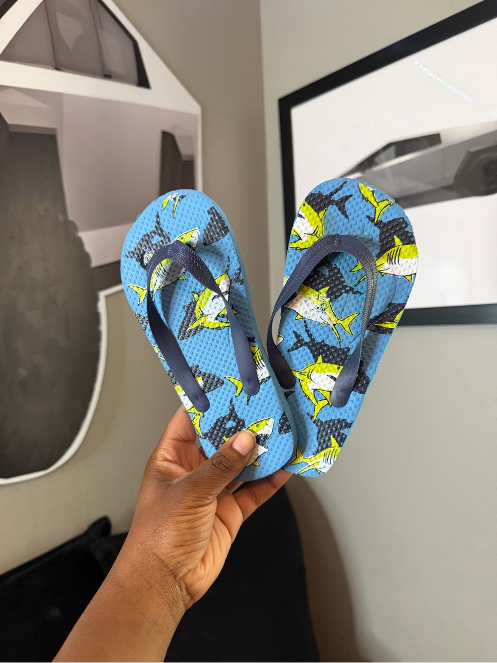Kids Blue Fish Print Flip Flops